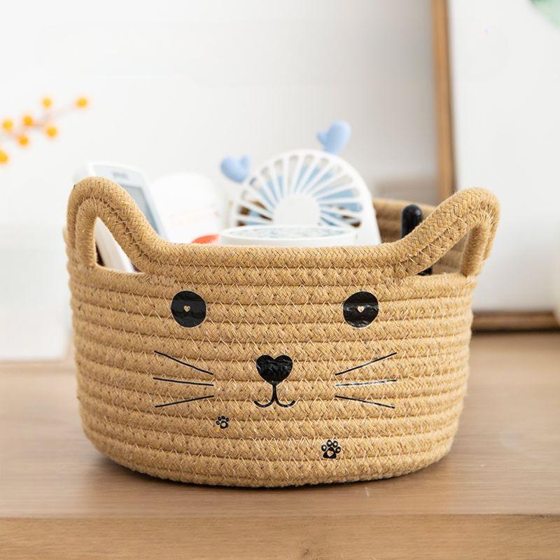 Cute Storage Baskets Cotton Woven Bedroom Household Decor Organizer Case Key Snacks Desktop Sundries Deposit Tidy Box Items Home