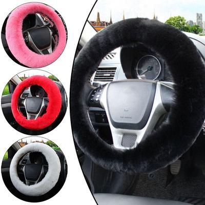 38cm Warm Faux Wool Steering Wheel Cover Fur Fluffy Plush Wheel Car Soft Decoration Steering Cover Wool Auto Car Thick X9H2