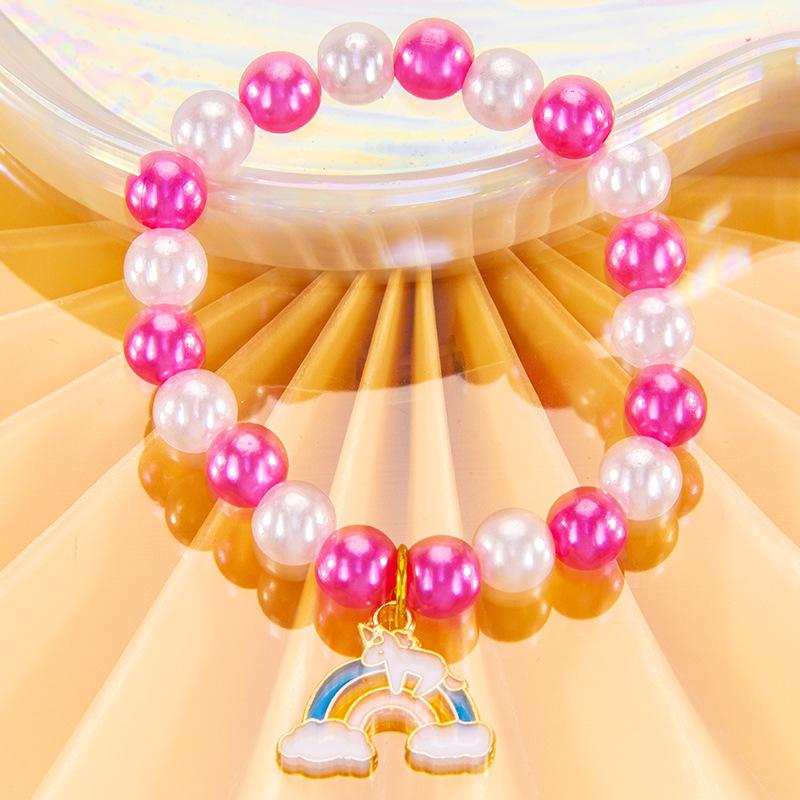 Cute Cartoon Women Bracelet, Beaded Design with Alloy Unicorn, Mermaid and Shell Charm, High Texture Daily Hand Ornaments