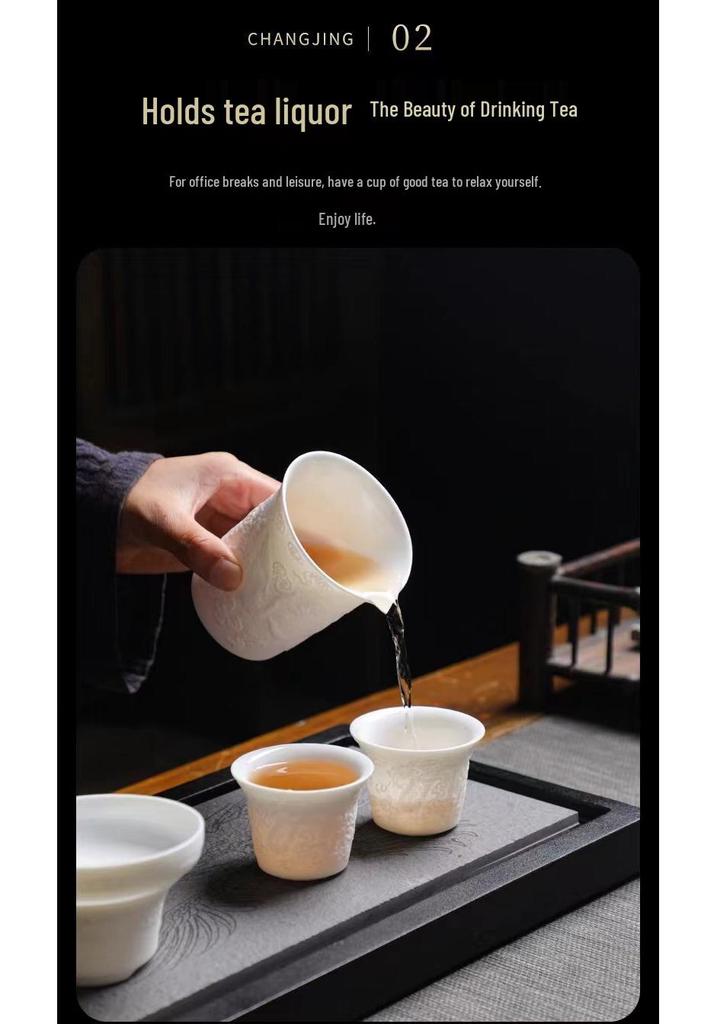 Portable Dehua Jade Ceramic Tea Set – Multifunctional Kung Fu Set for Travel, Office, and Home.