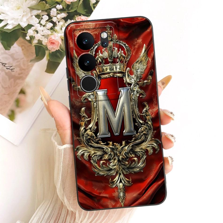 For Vivo V29 V29Pro Feather Crown Initial Letter Phone Case For Vivo V 29 V29 Pro 5G V2250 V2251 Soft Silicone Covers Bumpers