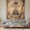 Pirate Tales Tapestry Wall Hanging, Swashbuckling Adventure Ship Art, Nautical Cartoon Wall Decor for Kids Bedroom Playroom