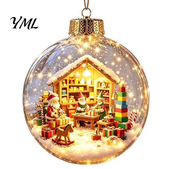 Winter Theme Party Favors Lighted Christmas Ornaments, 3D Miniature Scene Hanging Balls with Warm LED Light, Cute Festive Home Desktop Decorations