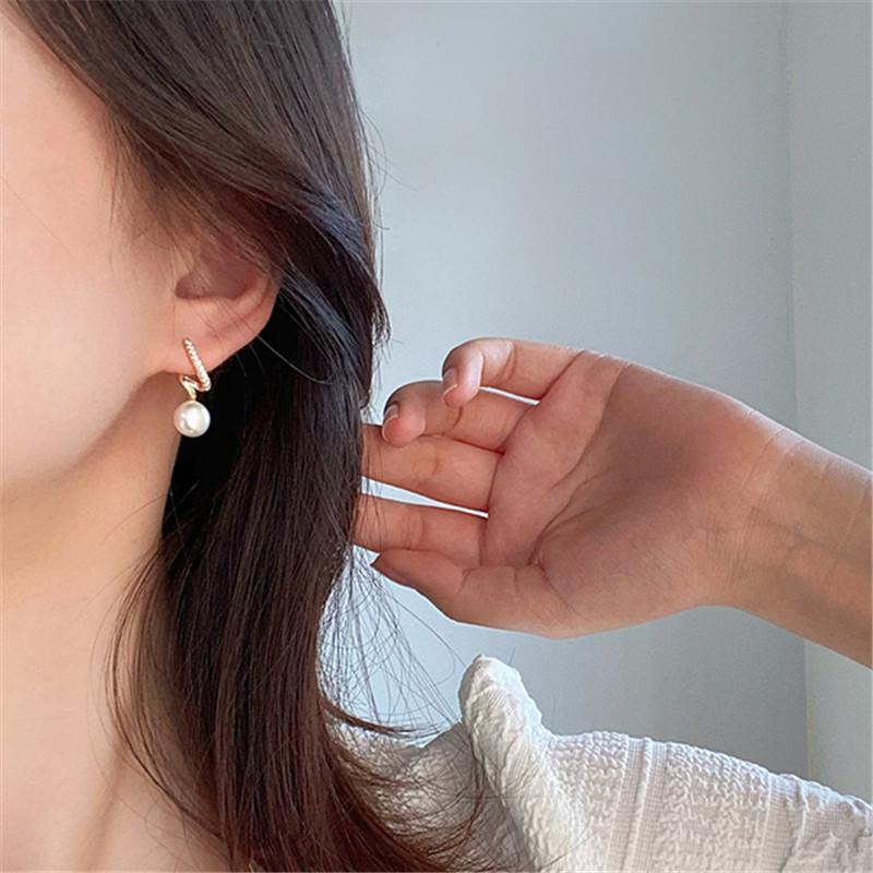 925 Sterling Silver Plated 14K Gold Simulated Pearl Zircon Earrings for Women Korean Luxury Jewelry Accessories
