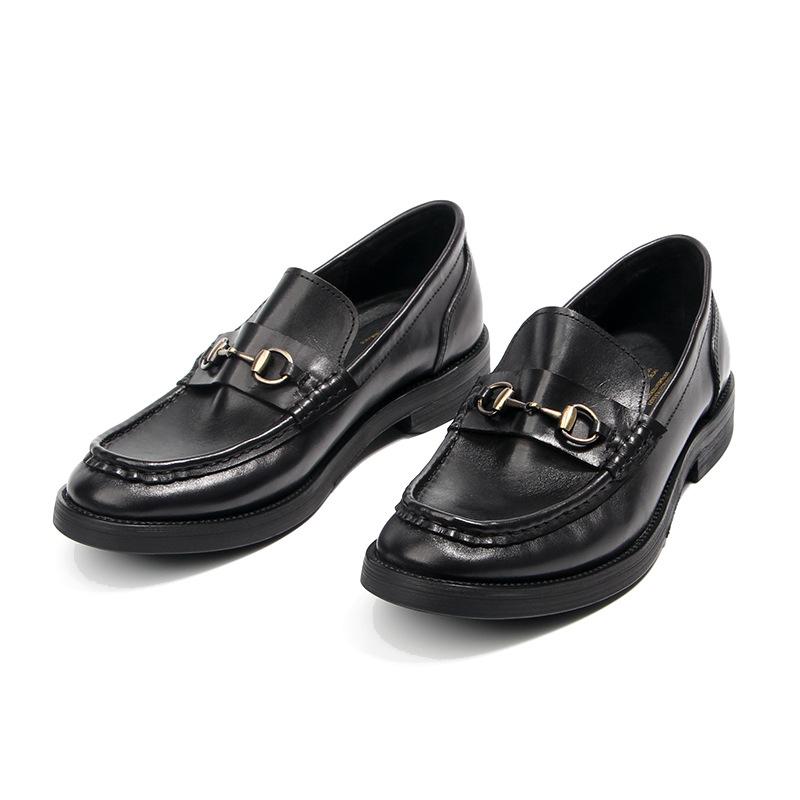 Schnallenslipper Herrenschuhe Ein-Pedal Schuhe Erste Schicht Rindsleder Handpoliert Alte Retro Lederschuhe 1107-15