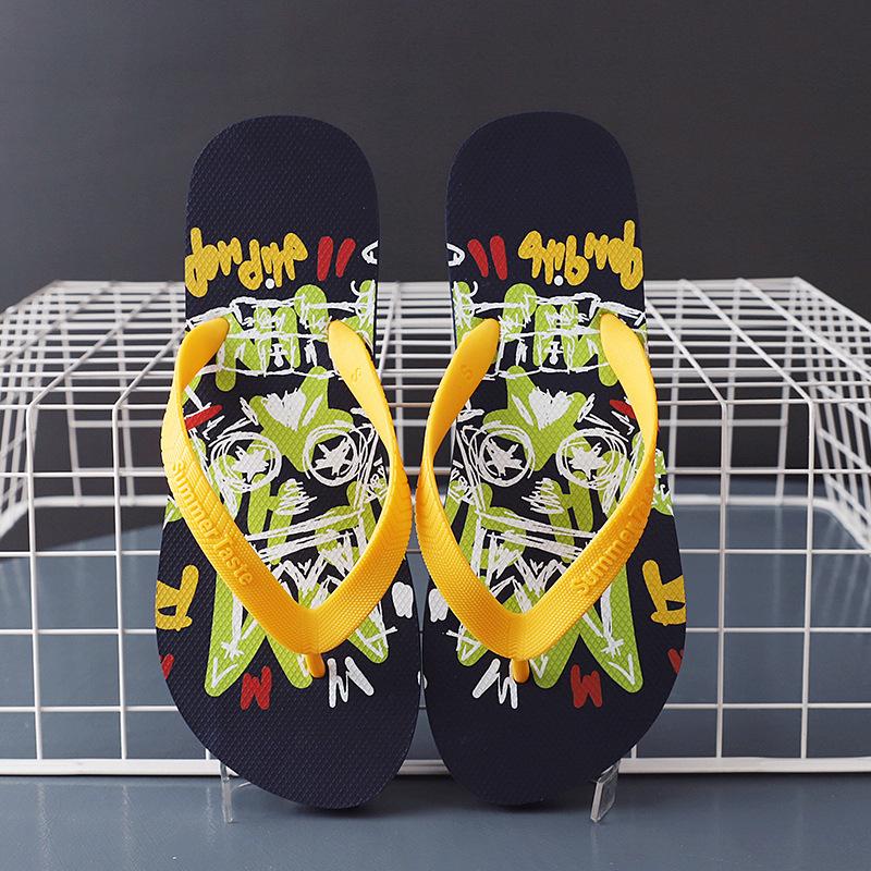 New Flip-flops Men's Summer Trend Outer Wear Flats Personalized Totem Pinch Beach Slippers