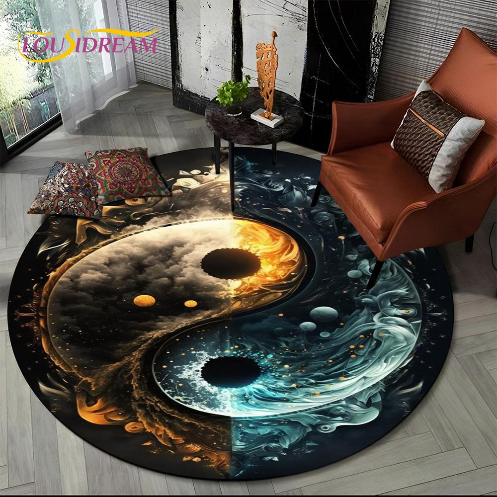 3D Chińskie Tai Chi Naturalizuj Yin i Yang Okrągły Dywanik Dywan do Salonu Sypialni Dekor Dziecięcy, Dywanik do Strefy Zwierząt Domowych Antypoślizgowa Mata Podłogowa
