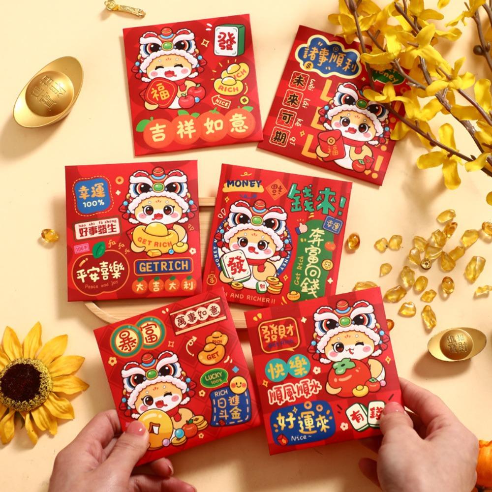 6Pcs Cartoon Chinese Snake Year Red Envelope New Year Money Envelope  Spring Festival