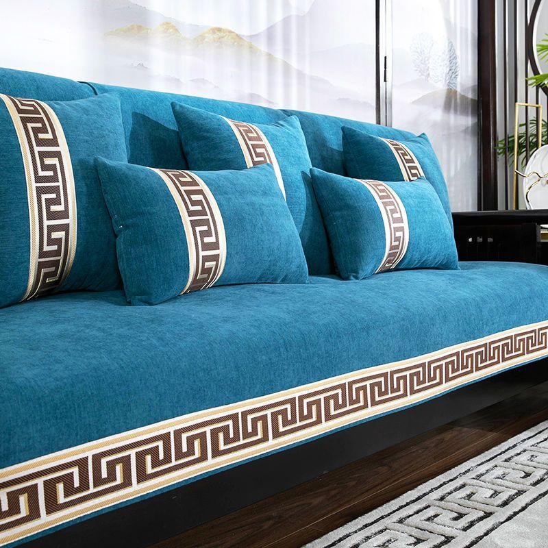 Chinesisches festes Sofatuch für Wohnzimmer, klassische, rutschfeste blaue Sofabezüge, Sitzpolster, schlichter Chenille-Couchbezug