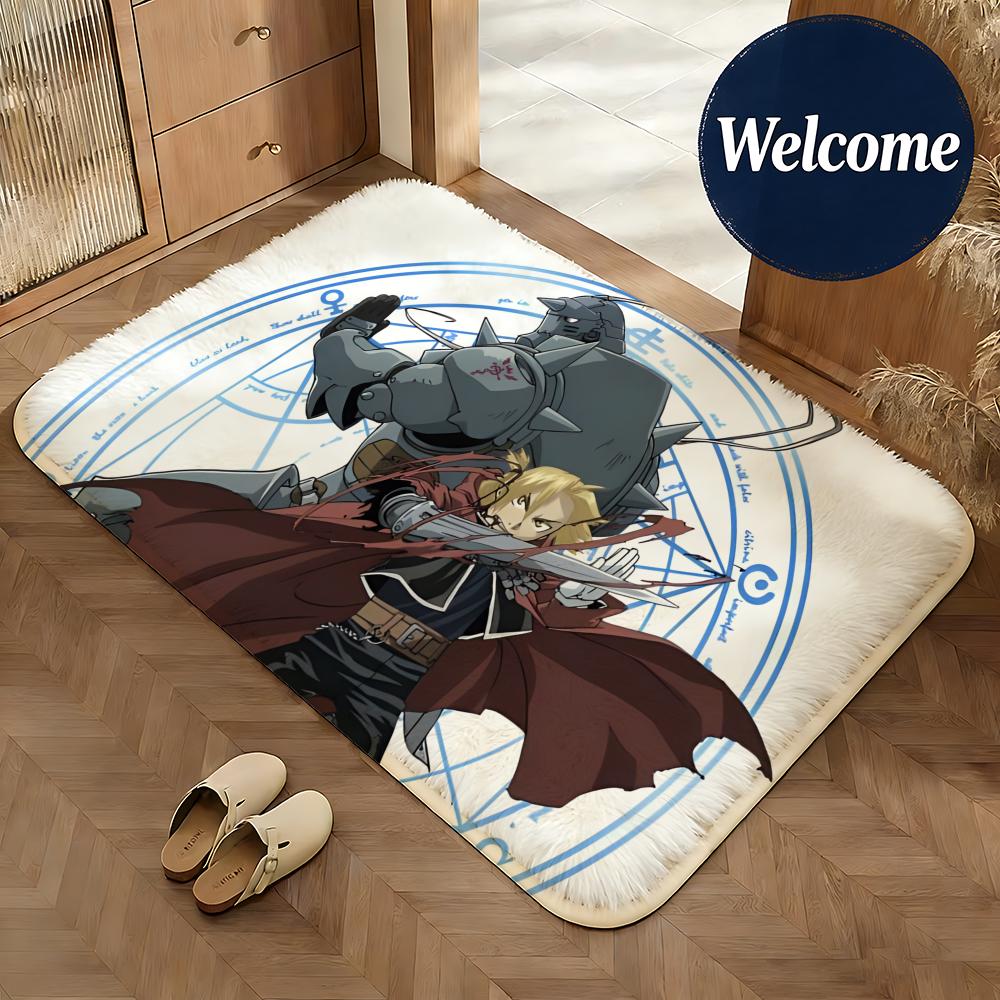 Soft Flannel Floor Mat Anime Fullmetal Alchemist Floor Mat Non-Slip Absorbent Doormat Bathroom Bedroom Home Decor Rug
