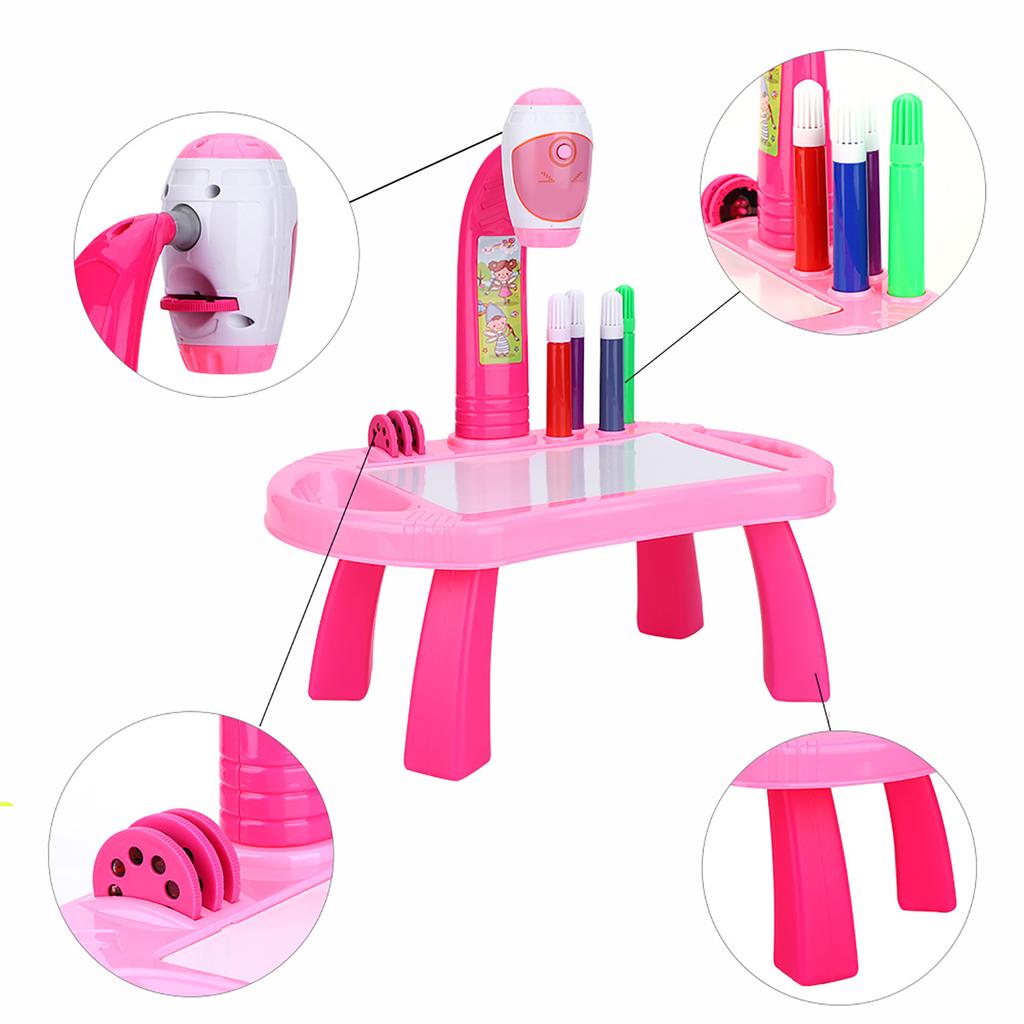 Educational Drawing Toys Set Painting Toy Projector Desk Tablet Learning Toy Tool Gift (Pink)