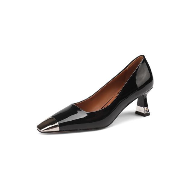 Dame Pumps Natural Leather 22 -24 ,5 Cm Lengde Kuskinn Øvre metall firkantet tå Elegante stiletthælsko høye hæler