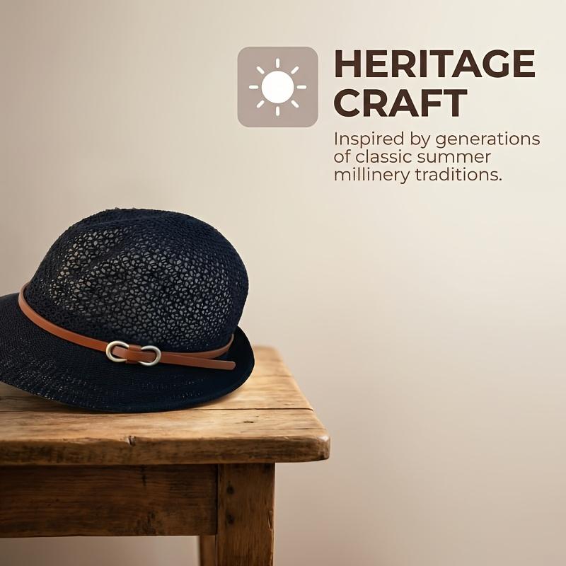 Elegant Women'S Belt-Decorated Straw Hat - Breathable Hollow Sun Hat,A Fashionable Accessory for Summer | Stylish Outdoor Travel