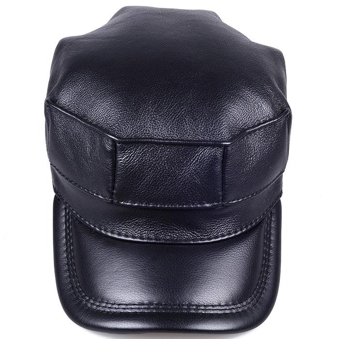 Boina Plana de Couro Genuíno de Vaca Masculina para Inverno com Abas de Orelha - Estilosa e Quente para Meia-Idade e Idosos