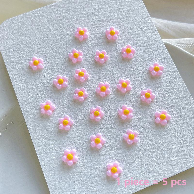 50Pcs Small Flower Nail Art Charms 3D Resin 5Petal Rhinestones Nail Decorations Kawaii Accessories Manicure Diy