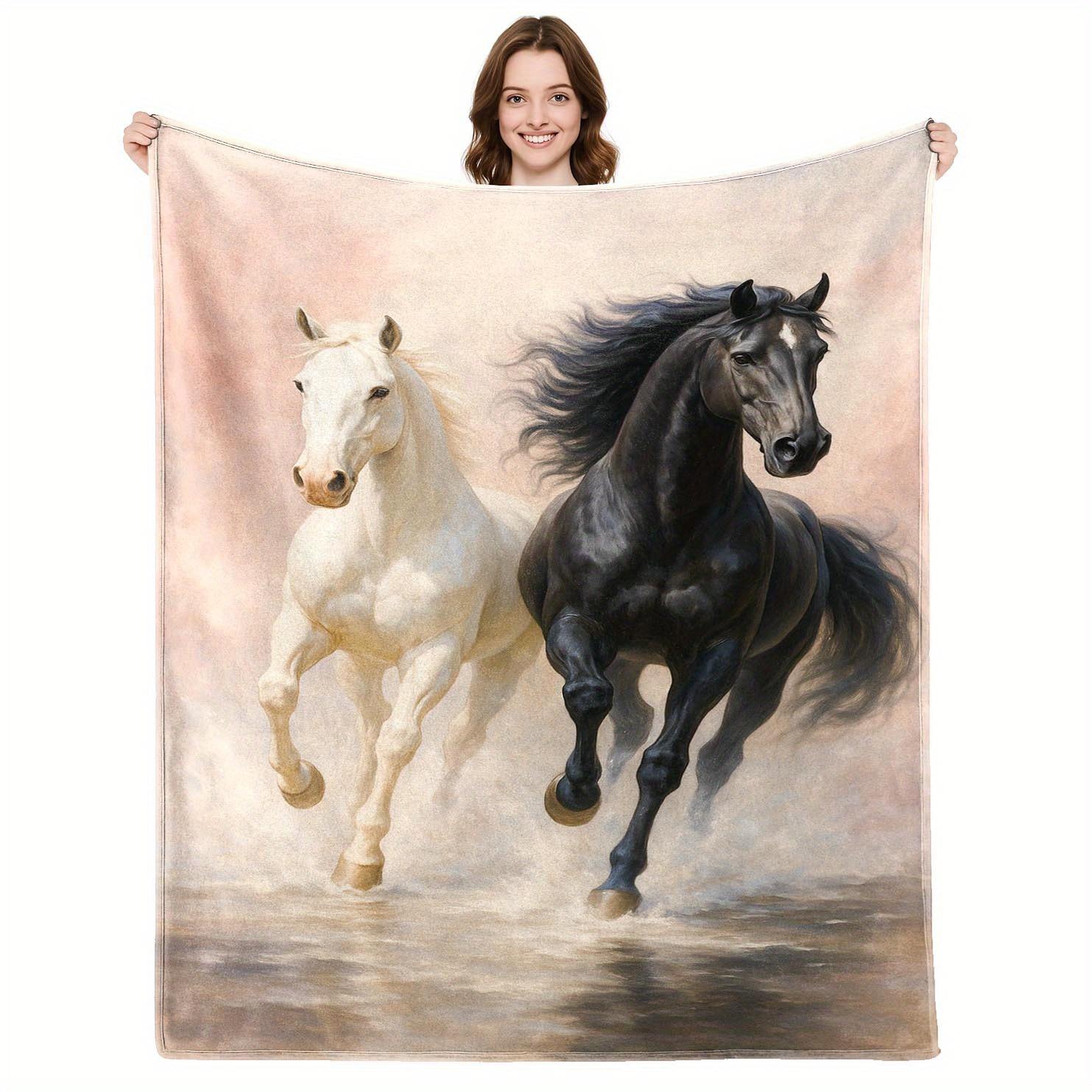 

Horse Print Flannel Throw Blanket, 2D Flat Soft Warm Design, Tear Resistant for Home Travel, Multi-Size Decor Gift 75x90cm