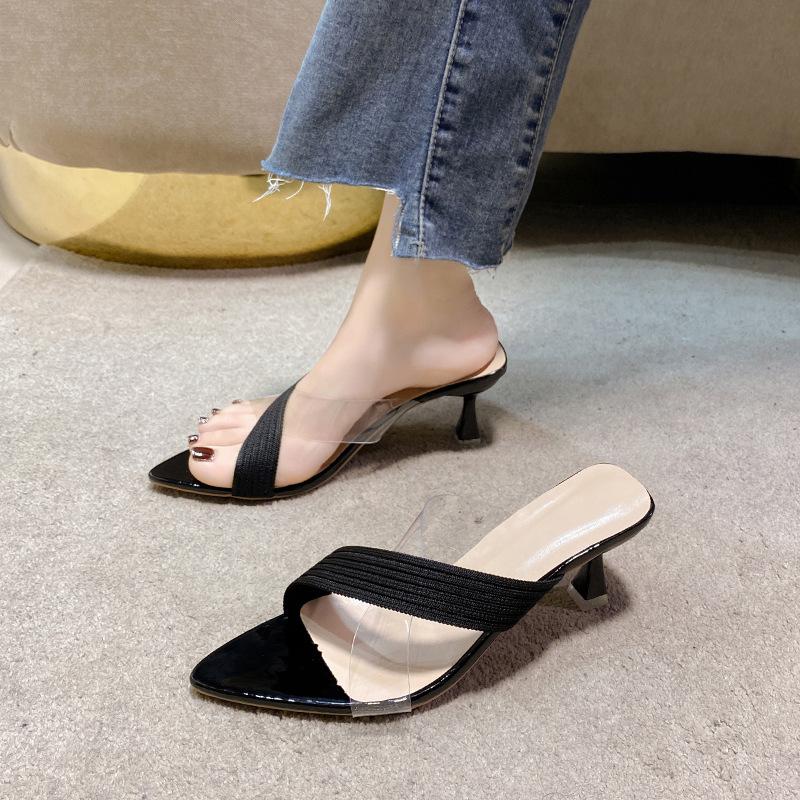 

Pointed high-heeled cross-transparent slippers women s Korean version of one-word slippers women s outer wear summer foreign trade thin-heeled cool sl 40 чорний