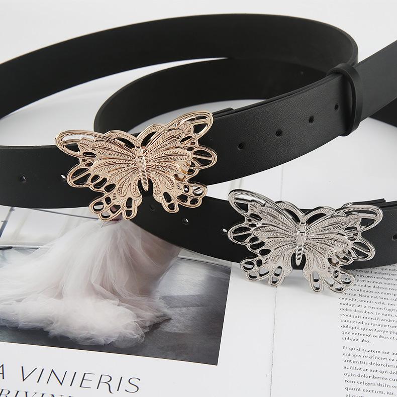Versatile And Belt Slimming With Butterfly Metal Buckle Belt Decoration Dress