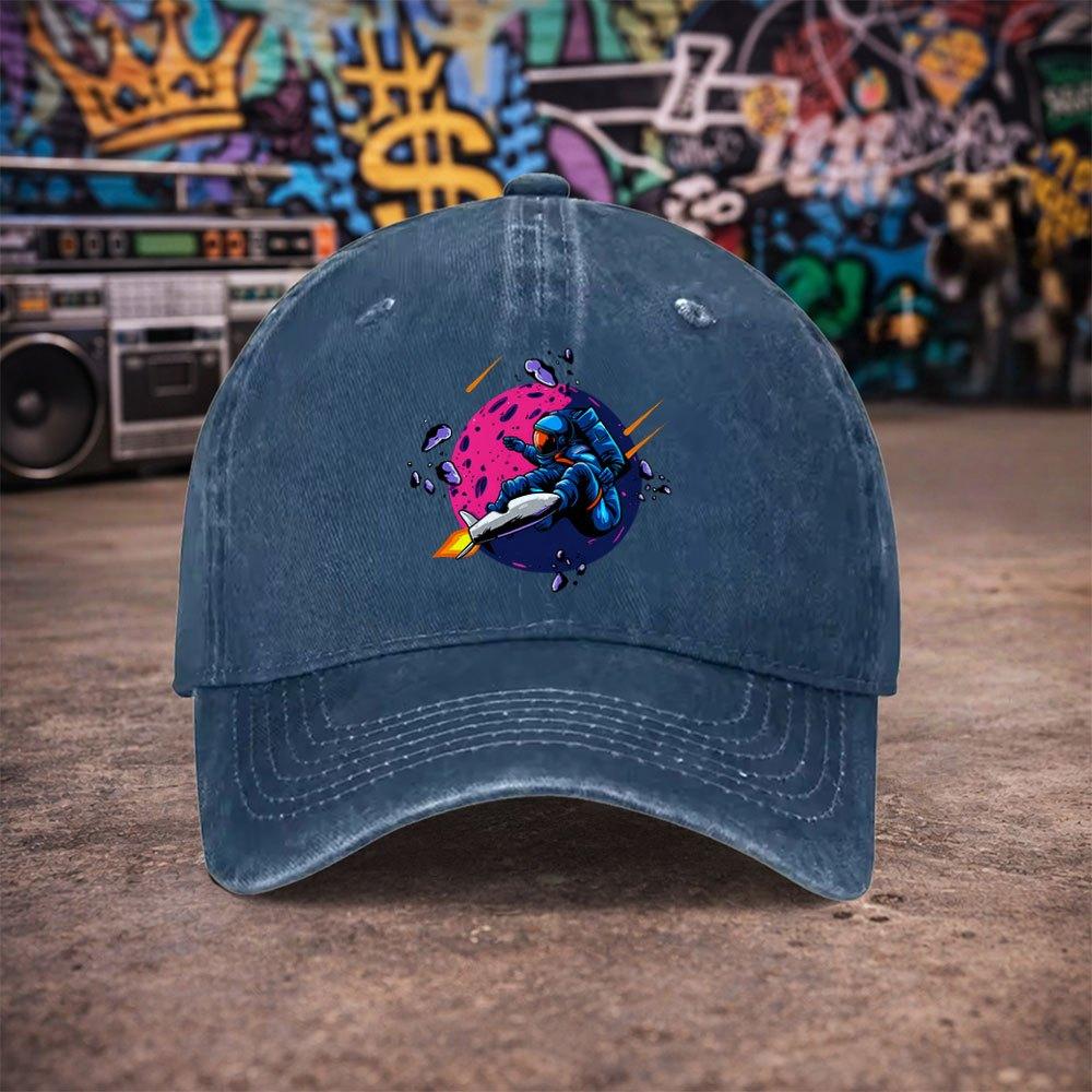 pc Unisex Astronaut Skateboard Vintage Washed Baseball Cap Unisexs Trendy Hat Versatile Duckbill Cap Fun Print A Unique B