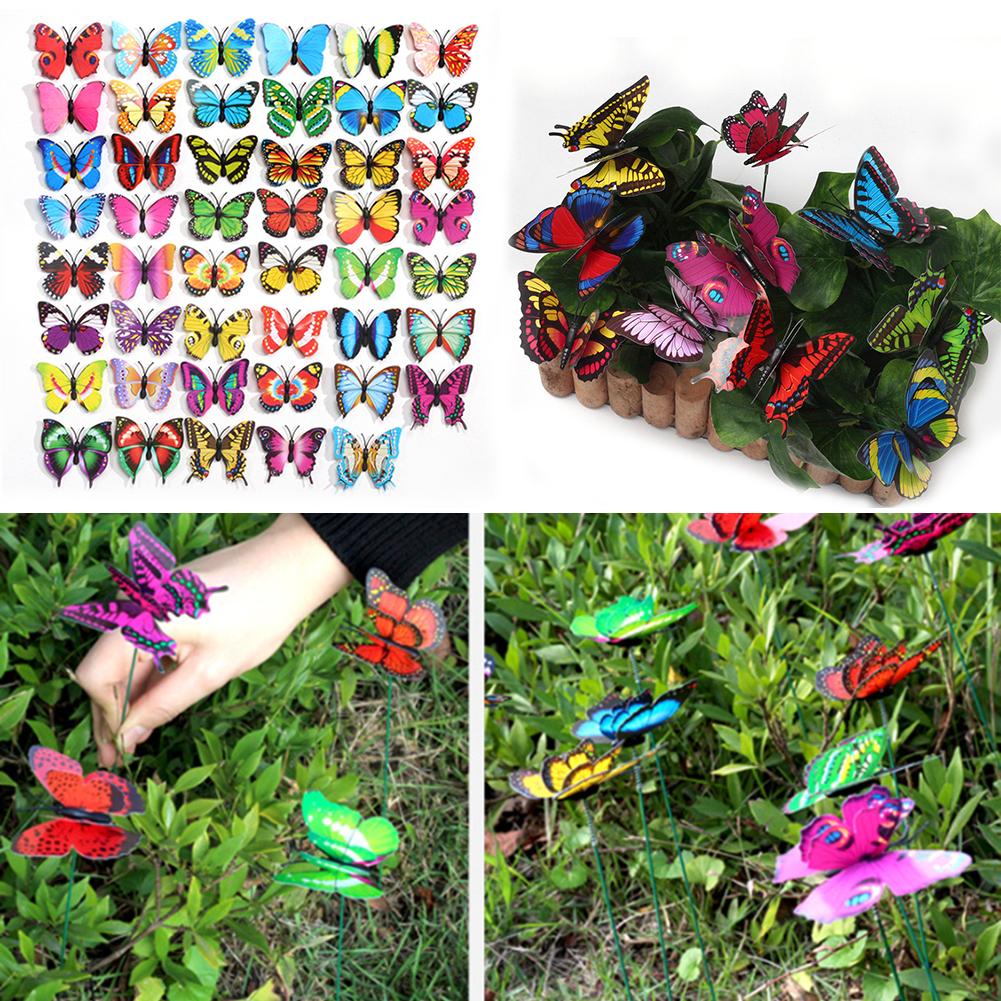 3D Butterfly Garden Stakes Set of 50 for Outdoor Decoration Plastic Rods for Various Garden and Event Applications