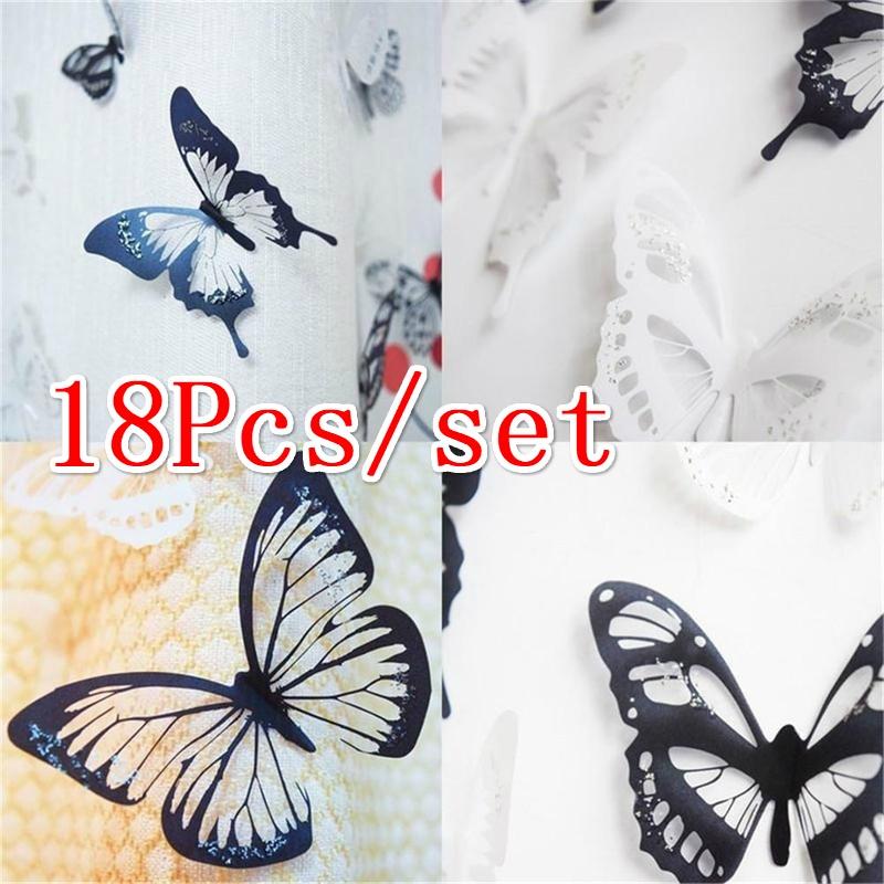 18 pz/set fai da te 3D adesivi murali farfalla decalcomania di arte farfalle in PVC decorazioni per la casa