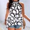 Haut T-shirt d'été géométrique à dos nu sans manches à col rond pour femme
