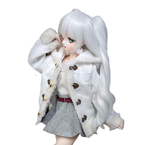 

YR EARTH Heat-Resistant Doll Wig, 8-9 Inch, Cute Curly Hair, Styleable, 1/3 Scale, BJD, SD, DD, MDD, S199 (White)