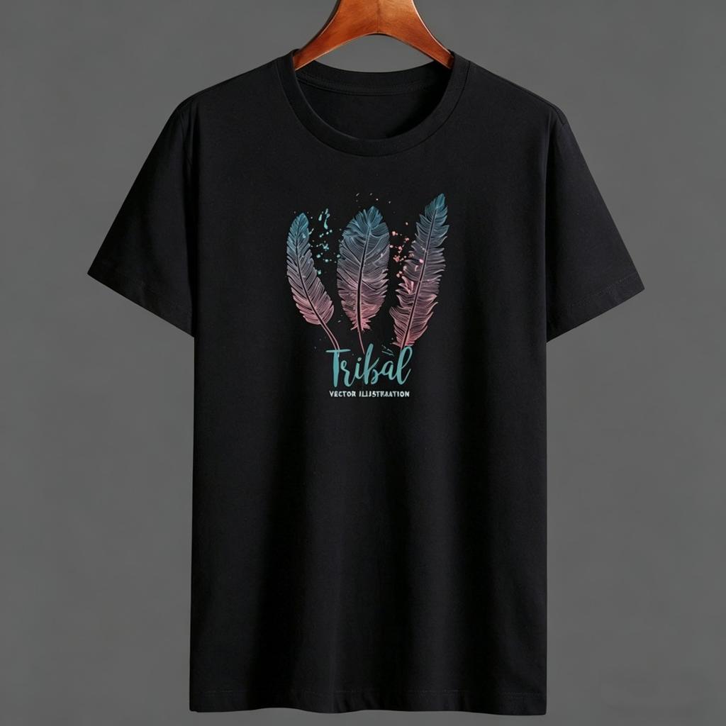 Men's Plus Size Cotton T-Shirt Short Sleeve Print Colorful Feathers Tee Breathable Oversized Male Tops