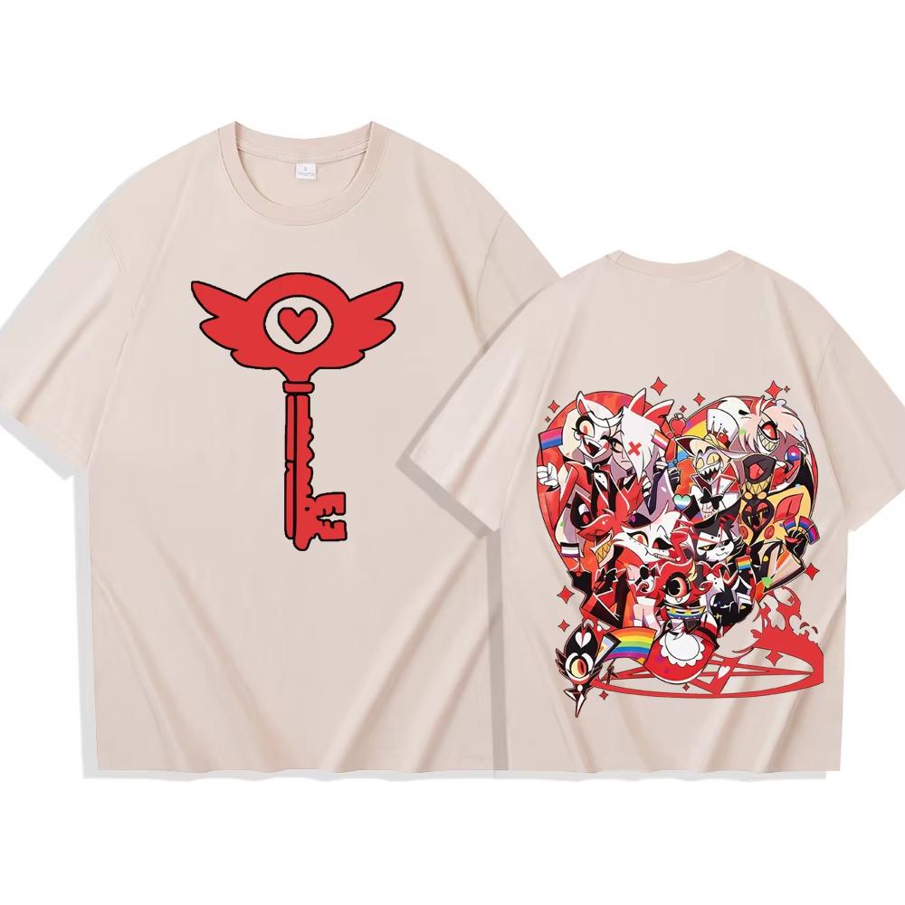 T-shirt en Coton Pur Hazbin Hotel, Style Vintage pour Homme, Succès 2026, T-shirt d'Été Court à Manches Courtes Lâche Unisexe Harajuku