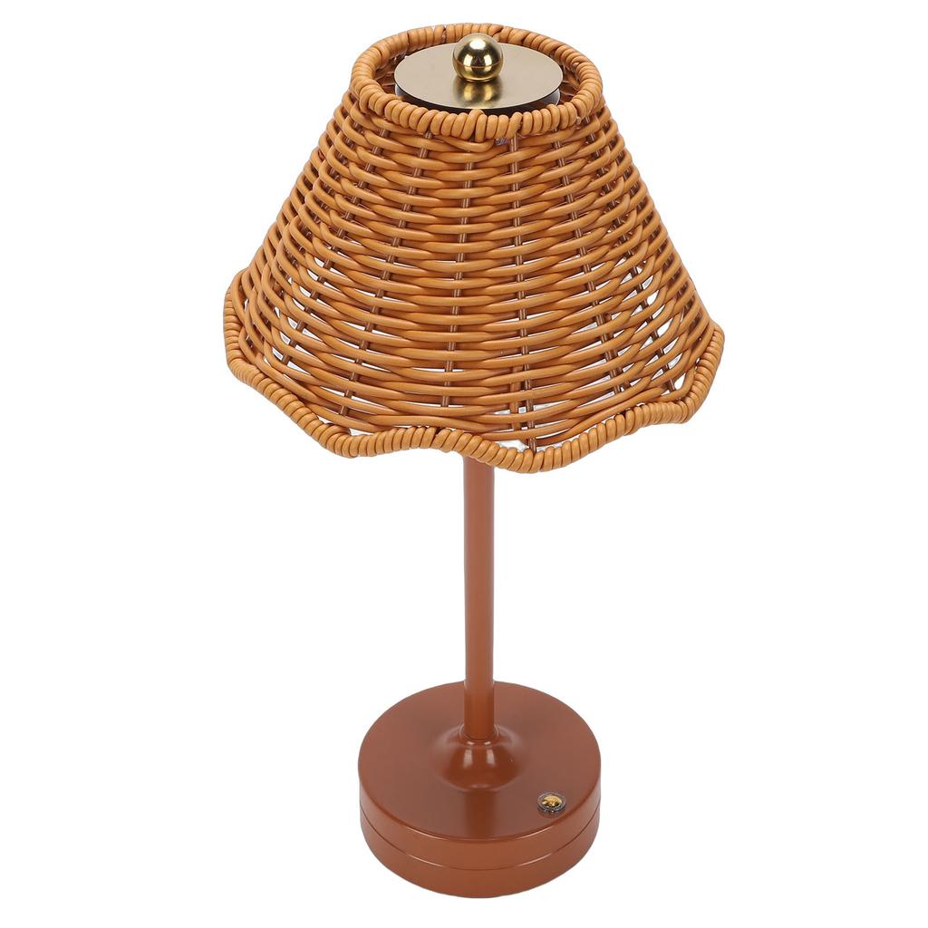 LED Vintage Rattan Table Lamp 3 Colors Cordless Shade Desk Lamp Bedside Night Light Brightness for Bedroom Decor
