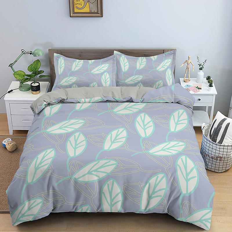 Green Leaves Bedding Set Girls Boys Kids King Twin Full Size Duvet Cover Set Pillowcase Cartoon Style Polyester Comforter Sets
