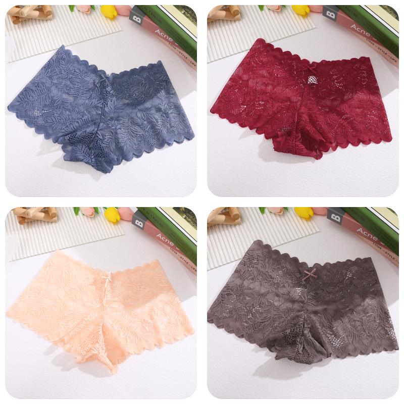 

FINETO 4 шт./компл. женские кружевные трусики-боксеры с открытыми плечами, сексуальное нижнее белье с цветочным принтом, женское нижнее белье с низкой талией, боксерские шорты XL&4pcs