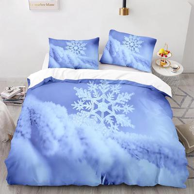 3D Snowflake King Queen Duvet Cover Romantic Purple Snow Landscape Bedding Set for Kids Teens Adults Christmas Soft Quilt Cover