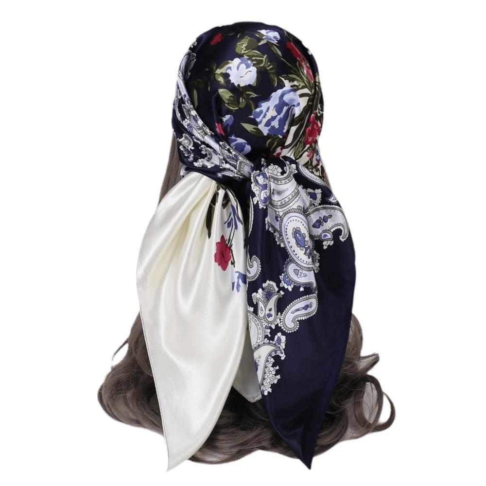 Silk Imitation Head Scarf 90x90cm Silk Scarves Trendy Hair Scarf Headband  for Women