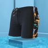 Inner Drawstring Mid-rise Swimming Trunks with Lining Streamlined Design Elastic Waistband Men Shark Print Stitching Swim Shorts Beachwear