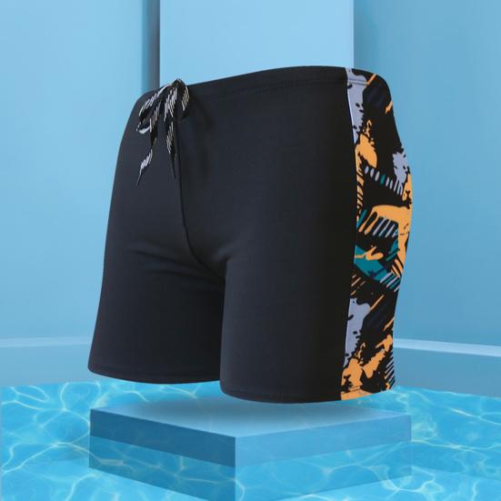 Inner Drawstring Mid-rise Swimming Trunks with Lining Streamlined Design Elastic Waistband Men Shark Print Stitching Swim Shorts Beachwear