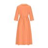 2026 Summer Trendy Lapel Dress: Cotton & Linen, Five-Point Sleeve, Long Skirt
