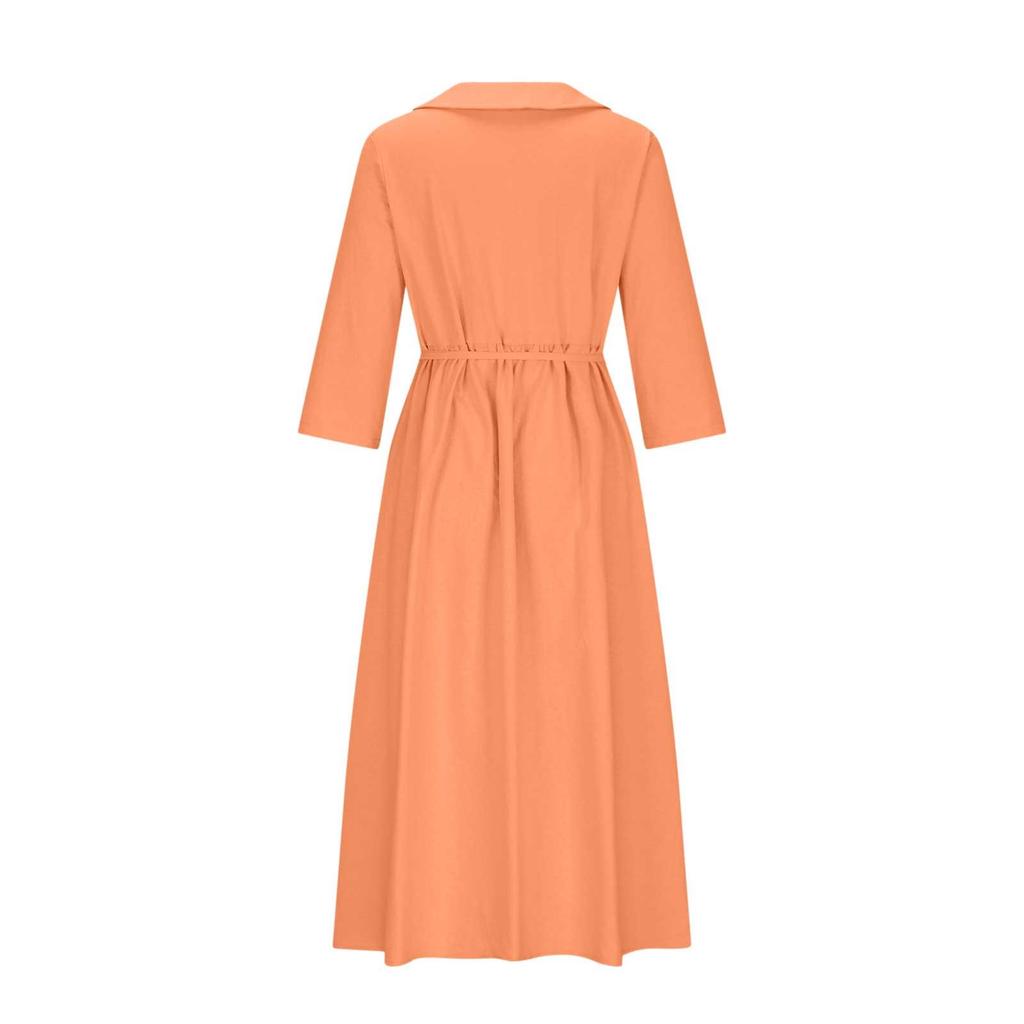 2026 Summer Trendy Lapel Dress: Cotton & Linen, Five-Point Sleeve, Long Skirt