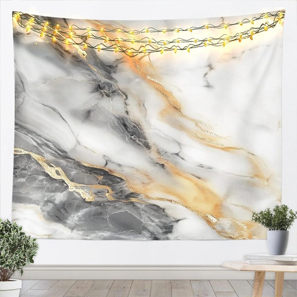Grey White Marble Tapestry Metallic Marble Tapestry For Bedroom Medium Bronzing Stone Pattern Wall Tapestry Modern Abstract Art