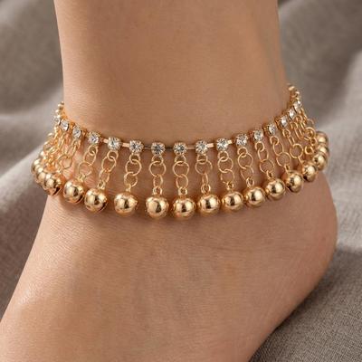 Vintage Shiny Rhinestone Anklets Women Flower Bell Hollow Out Tassel Anklets Stylish Exquisite Beach Vacation Foot Jewelry Gifts