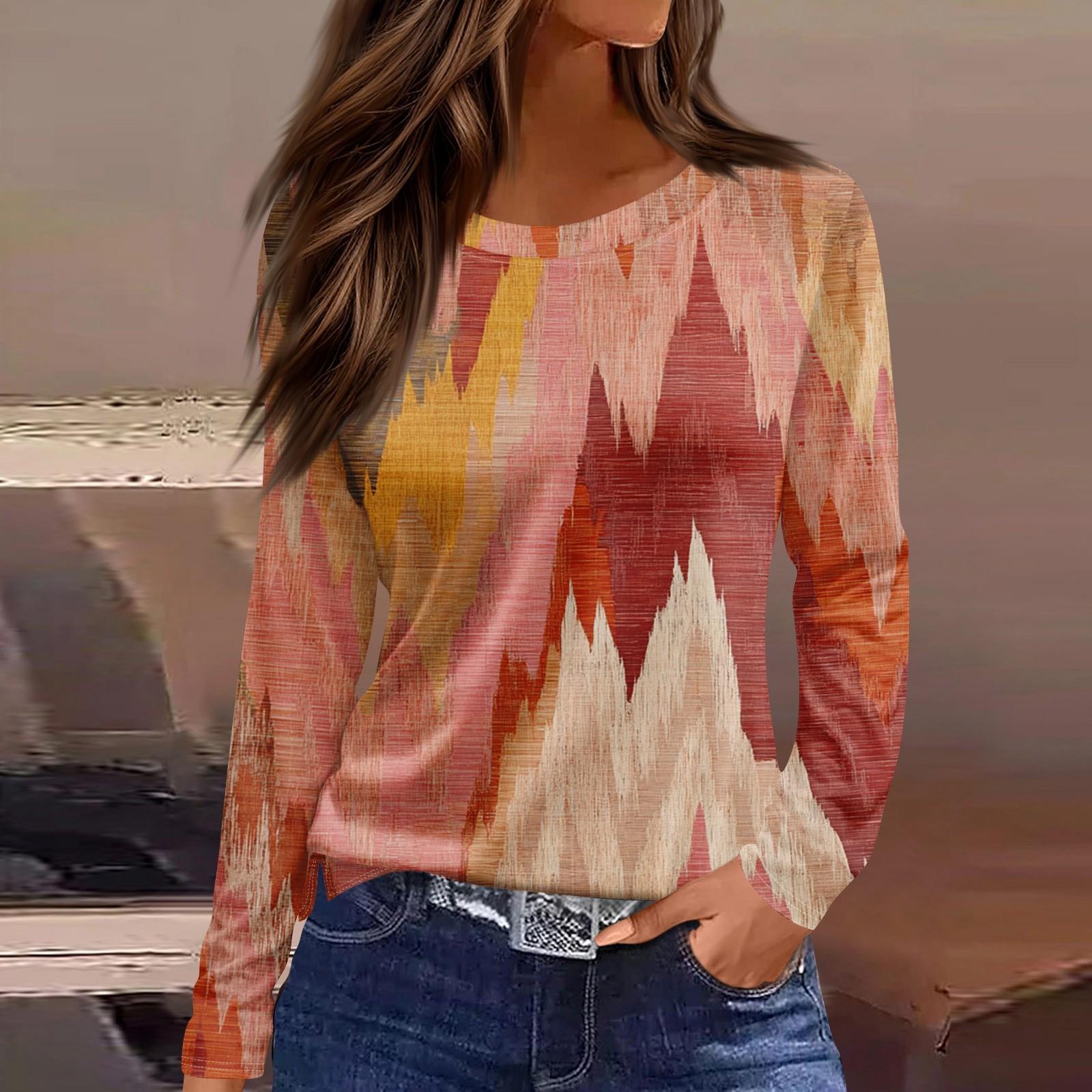 

Женская мода повседневный топ с цветочным принтом и круглым вырезом, длинными рукавами M киноварь