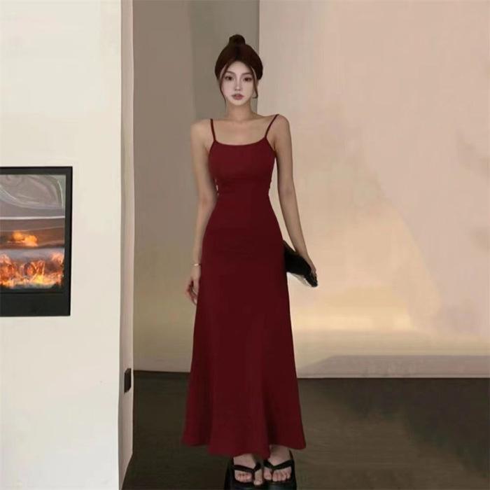 Woman Spring Summer Style Bodycon Dress Female Sexy Sleeveless Spaghetti Strap Split Sheath Dress