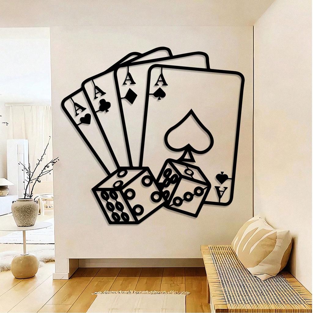 Vintage Poker Metal Wall Art, Ace Spades Hearts Dice Decor for Man Cave & Game Room