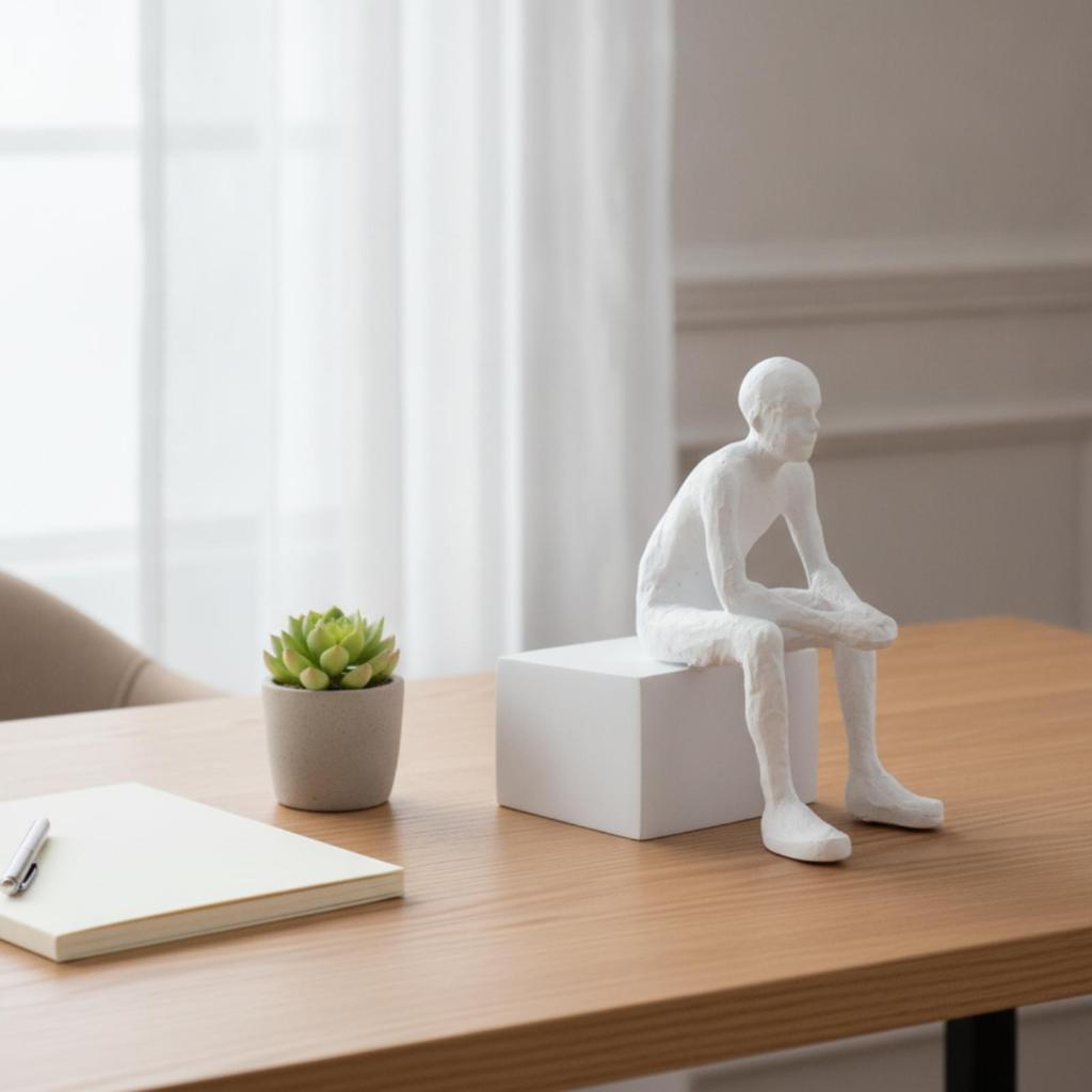 White Seated Thinker Statue Minimalist Hand-Finished Sculpture Versatile