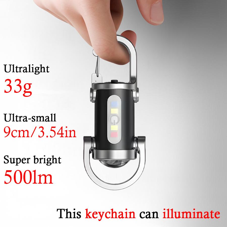YS087 800LM Rechargeable Keychain Flashlight–Ultra Bright Mini COB LED Work Light,EDC Pocket Torch for Hiking,Camping,Emergency