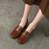 Fashion 2025 Spring New Cow Leather Women Shoes LEISURE Women Slip-On Shallow Pumps Square Toe High Heels Shoes Women Zapatos De Mujer