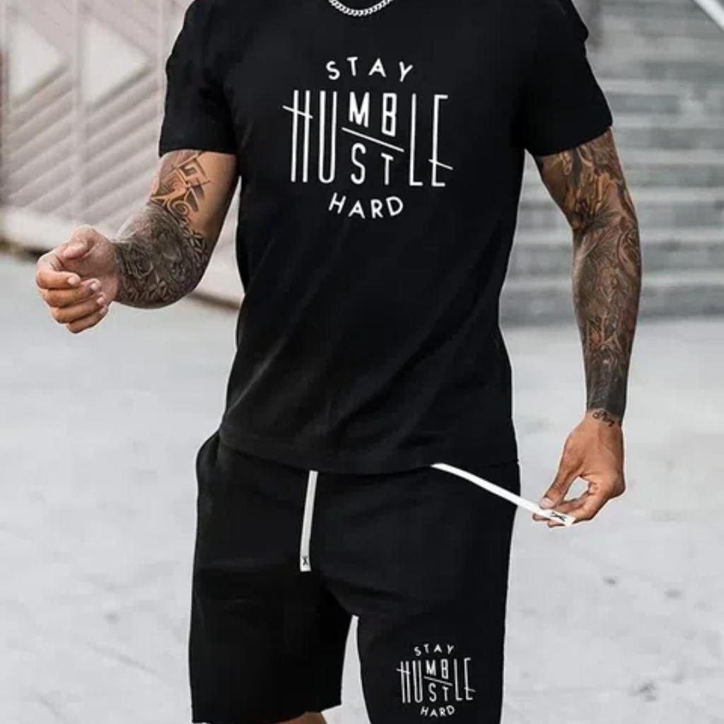 Summer Men's Suit Street Fashion Loose and Comfortable T-Shirt Outdoor Sports Running Fitness Shorts Text Printing