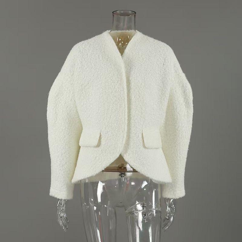 

Fashion Style New Arrival Fashion Loose Casual Woolen Short Outwear Loose Cardigan Jacket Top White L