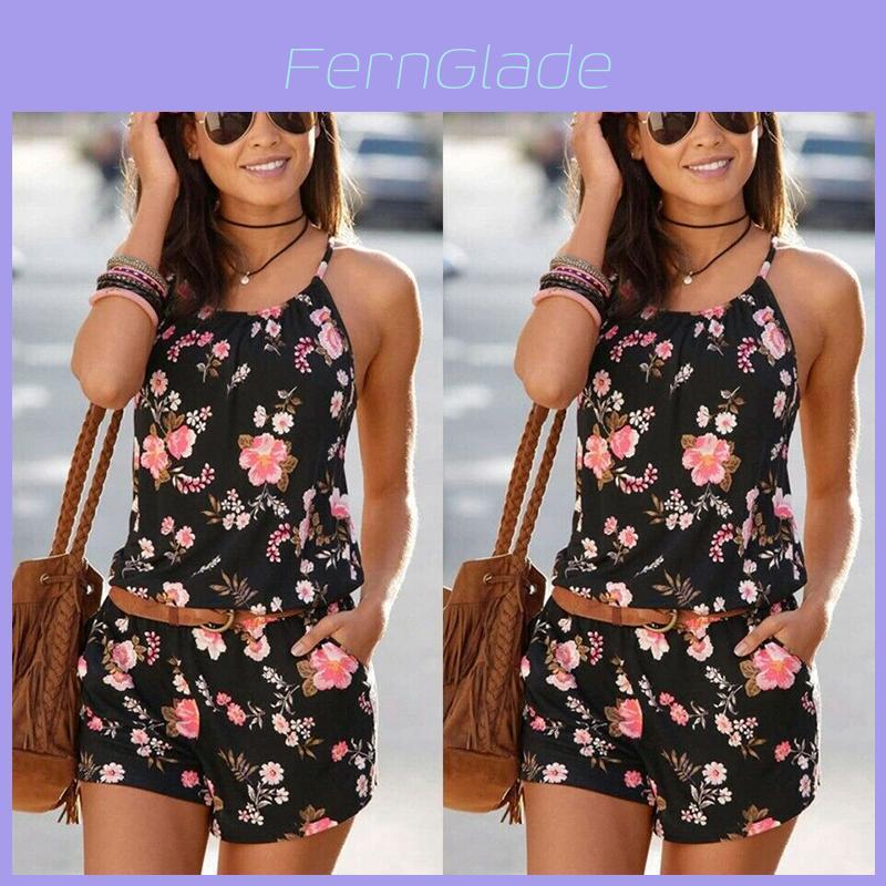 Stylish Women's Backless Jumpsuit With Pockets And Floral Design For Effortless Fashion