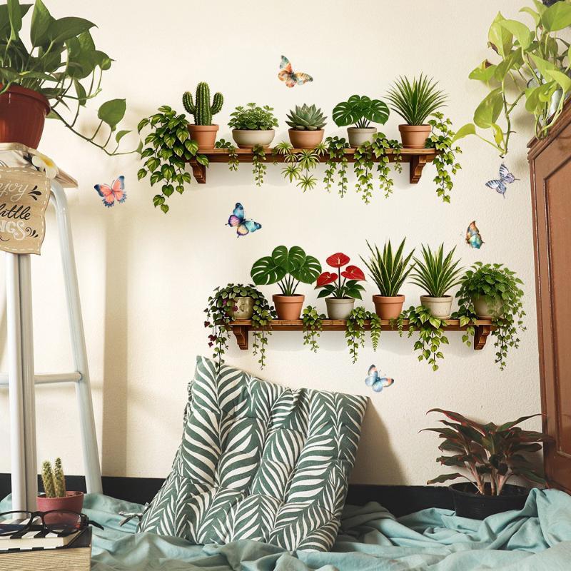Creative Wall Stickers Potted Plant Decals Self-Adhesive Removable Wall Mural Diy Wall Art Home Decoration Accessories